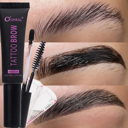 Peel Off Dye Eyebrow Gel Set Semi-Permanent Lasting Eyebrow Tattoo Tint Waterproof Tearing Off Brow Cream with Brow Cards Brush