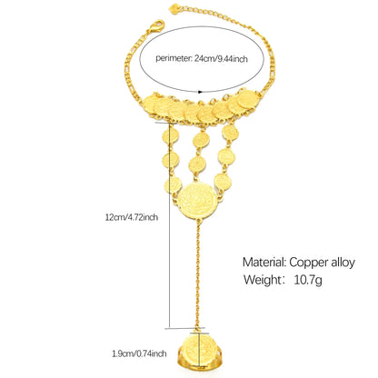 Turkish Coin Bracelet with Ring 24k Gold Plated Tassel Bangle Party Event Accessories Gift