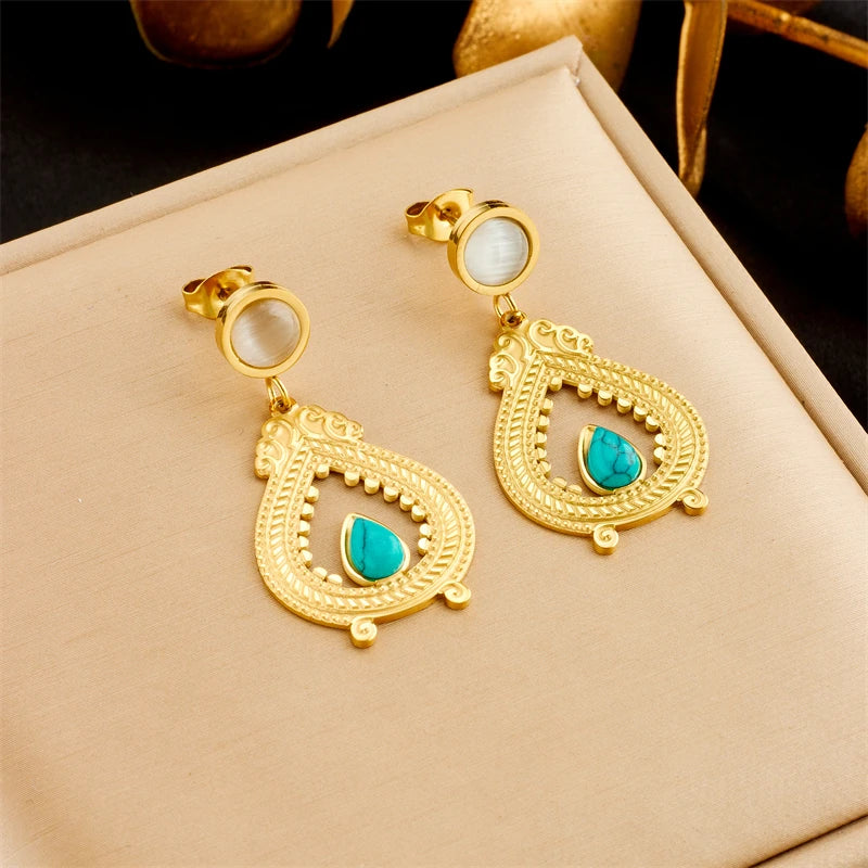 DIEYURO 316L Stainless Steel Heart Butterfly Leaf Drop Earrings For Women Girl Fashion Anti-rust Ear Jewelry