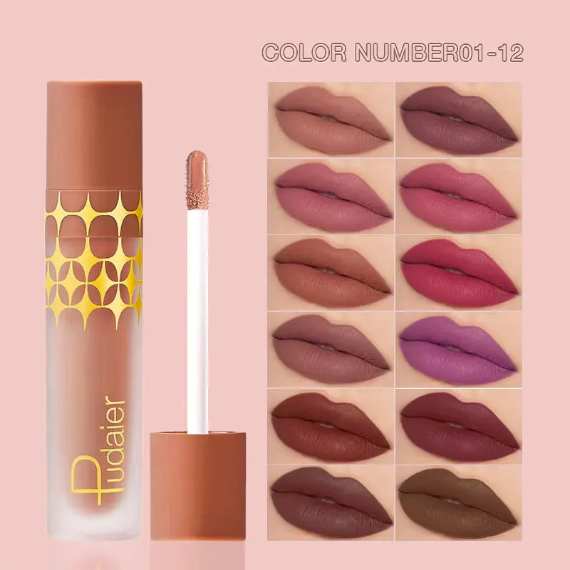 24 Color Matte Lip Glaze Long Lasting Waterproof Lip Gloss Non-stick Cup Liquid Lipstick Lip Makeup Cosmetic.