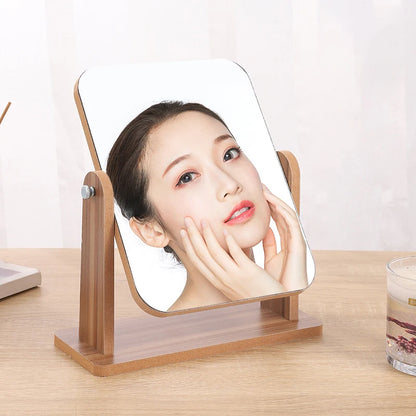 Dresser Vanity Mirror with Natural Wood Stand, 1x 360 Degree Rotating Magnifying Mirror, Portable Table Countertop Mirror Bathr