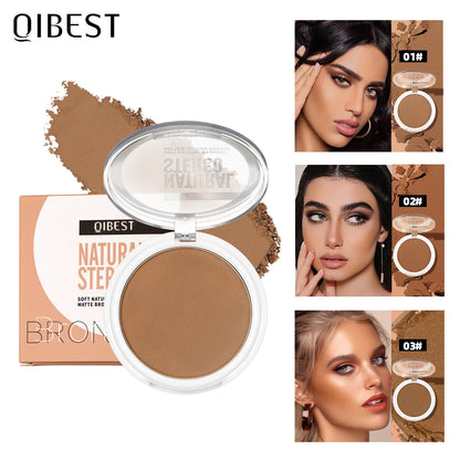 QIBEST Single Color Bronzer Contour Palette Face Shading Grooming Powder Lasting Matte Nose Shadow Highlight Blush Face Makeup