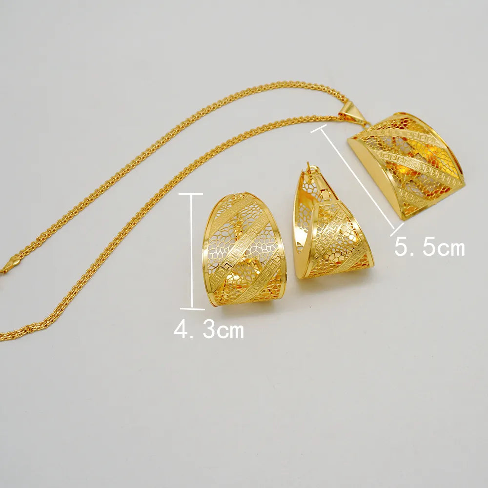 Fashion Dubai Jewelry Sets Gold Color Pendant Copper Classic Earrings Necklace For Women Daily Wear Party Anniversary Gifts