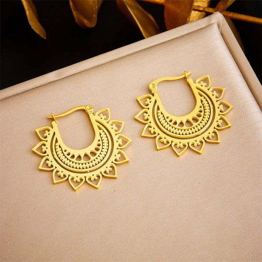 DIEYURO 316L Stainless Steel Snake Flower Round Drop Earrings For Women Fashion 2-Color Ear Jewelry Holiday