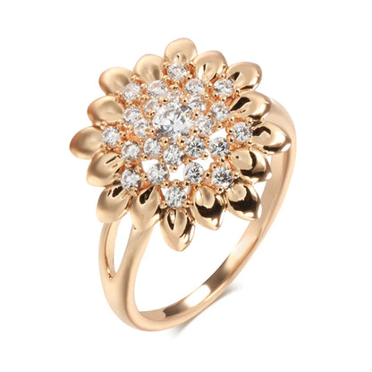 Kinel New 585 Rose Gold Flower Big Ring Fashion Creative Wedding Jewelry Natural Zircon Women Ring Unusual Vintage Jewelry