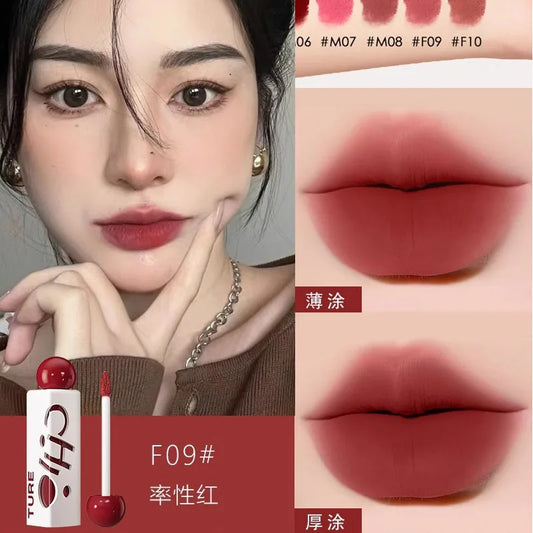 CHIOTURE Triangle Lip Mud Non-sticky Longlasting Matte Lip Gloss Cinnamon Milk Tea Color Lip Gloss Lipstick Cosmetics Free Ship