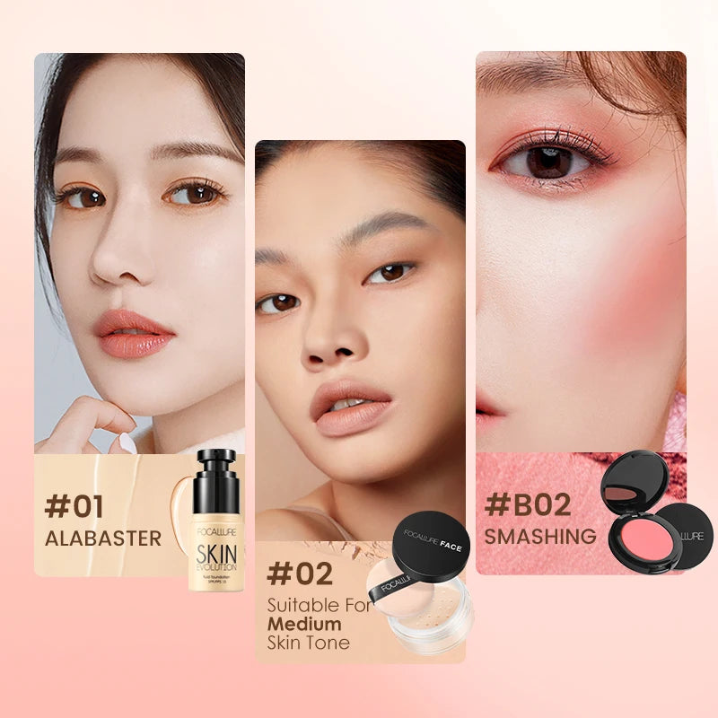 FOCALLURE Face Makeup Set Liquid Foundation Loose Powder Blusher Waterproof Long-lasting Full Coverage Concealer Women Cosmetics