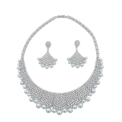 Princess Dubai Jewelry Sets for Women White Pearl Wedding Bridal Luxury Elegant Jewelry Accessories