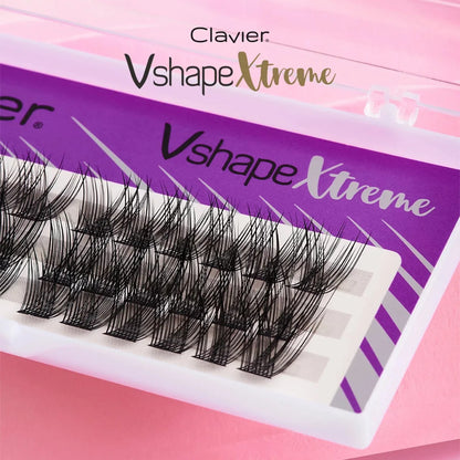 CLAVIER New Arrival Vshape Xtreme Cluster Eyelashes C curling 48 Clusters In One Tray Wide Stem Individual Lash