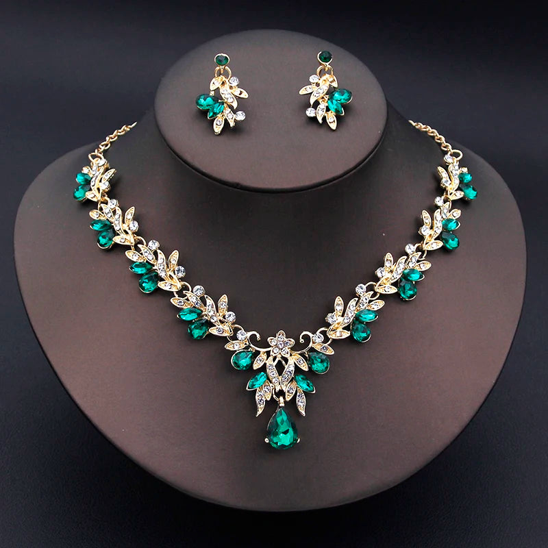 Luxury Fashion Necklace Sets for Women Dangle Earrings Princess Collar Two Piece Set Bride Jewelry Bridal Wedding Accessories
