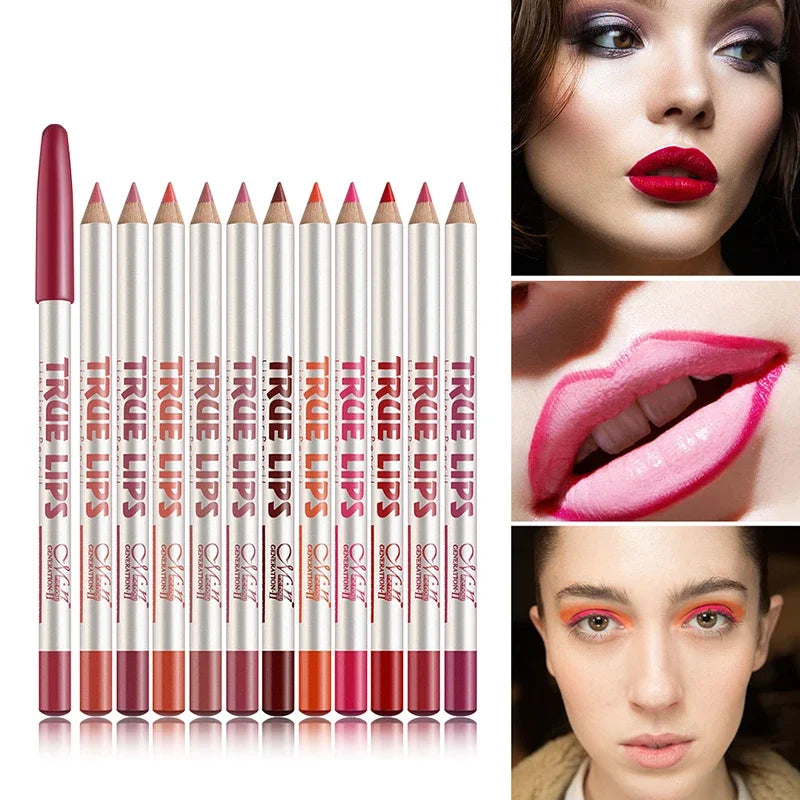 Cosmetic Nude Matte Lipstick Pen Wooden Lip Liner Waterproof Lady Lip Liner Soft Pencil Contour Makeup Lipstick Tool