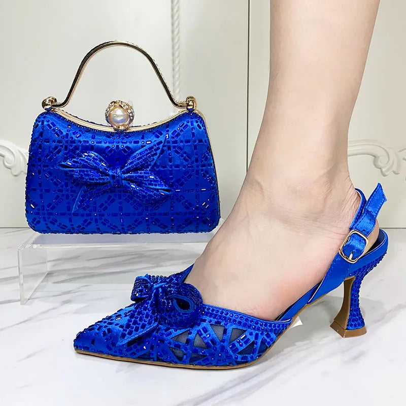 New Italian Design Luxury Women's Pointed toe Shoes Bag Set Full Diamond Decoration Party Christmas Women Shoes Fashion