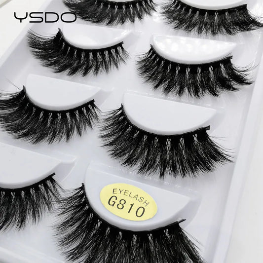 YSDO 5 Pairs Mink Eyelashes Natural Long 3D Mink Lashes Hand Made Dramatic False Eye Lashes Plastic Cotton Stalk Makeup Cilios G8