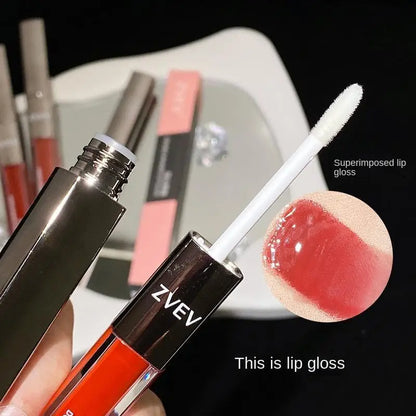 Two-in-one double-ended lip glaze  mirror gloss  matte lip mud  non-stick cup  non-fading  whitening gift