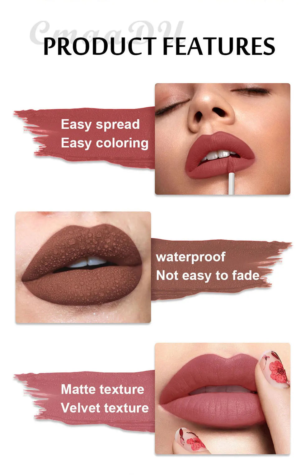 CmaaDu Velvet Matte Liquid Lipstick Waterproof Long Lasting Nonstick Cup Mate Nude Red Lip Stick Lint Tube Makeup Cosmetics Lips