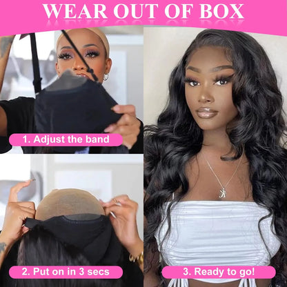 Glueless Wigs Human Hair Pre Plucked Pre Cut Wear Go 5x5 Body Wave HD Lace Closure Wigs Ready to Wear Bleached Knots 200%