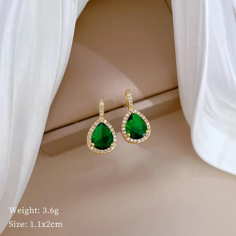 Jewelry Sets Women Elegant Waterdrop Green Rhinestone Pendant Necklace stud Earrings Wedding Dress Bridal Jewelry Set 2pcs/set