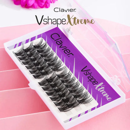 CLAVIER New Arrival Vshape Xtreme Cluster Eyelashes C curling 48 Clusters In One Tray Wide Stem Individual Lash