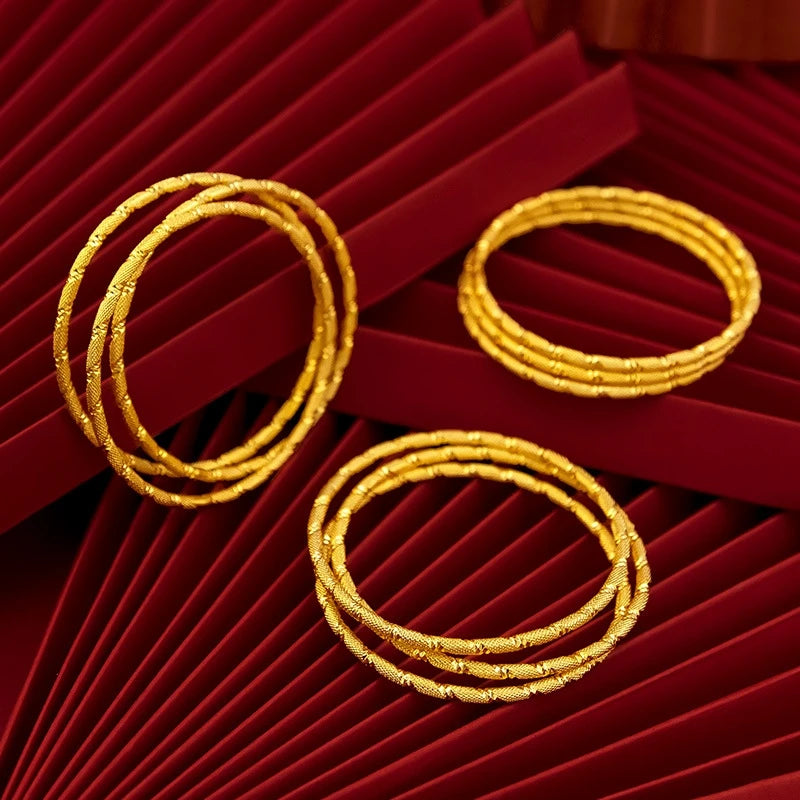1PC 3mm Thick Circle Bracelet 24K Pure Gold Color Plated Shiny Bangles for Women Dubai Ultra Thin Bracelets Wedding Jewelry