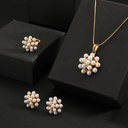 High quality Rings Earrings Necklace snowflake Jewelry Set for Women Wedding Party  pearl Shape Sapphire Gemstone