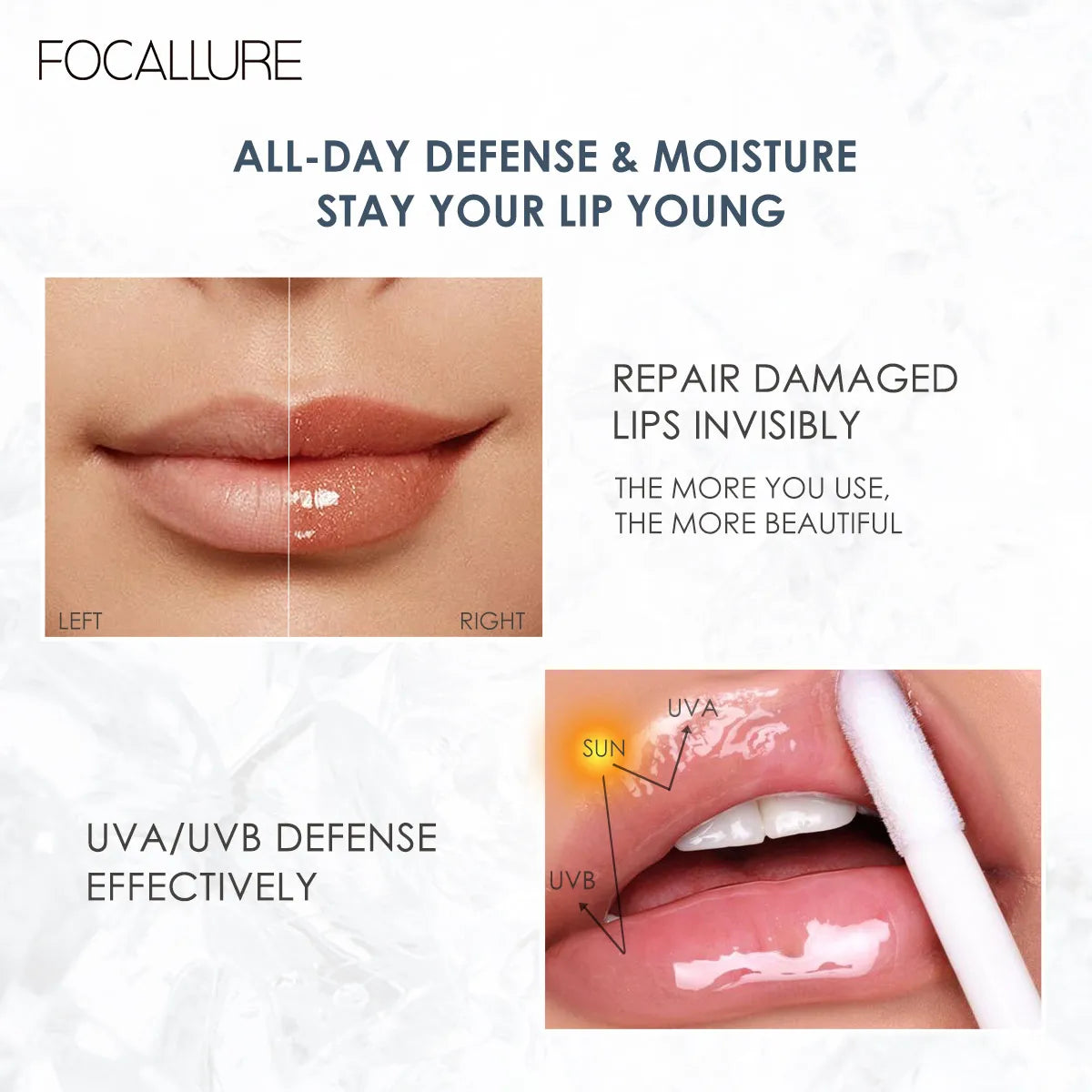 FOCALLURE Makeup Lip Gloss Moisturizing Long Lasting Juicy Jelly Lip Tint Shiny Transparent Lip gloss Women's Cosmetics