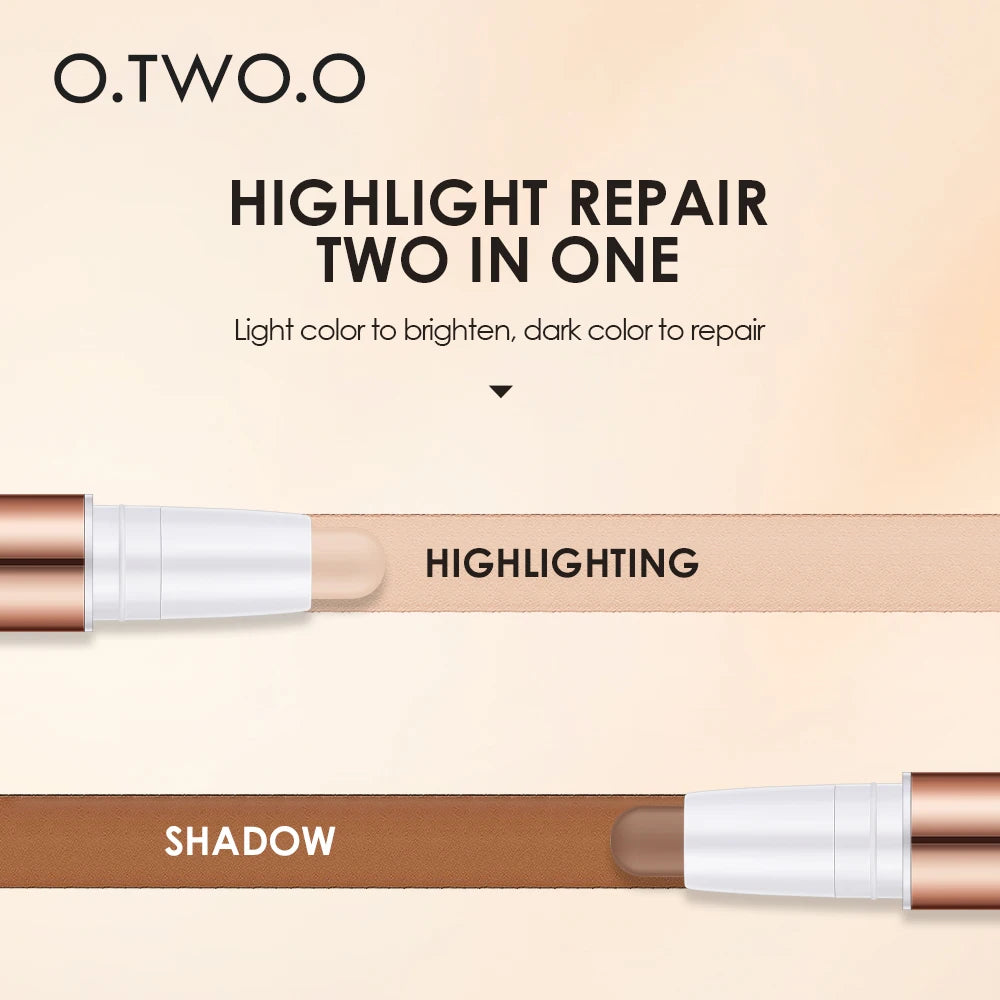 O.TWO.O Contour Stick Double Heads Contour Waterproof Matte Finish Highlighters Clavicle Shadow Pen Face 3D Highlight Concealer