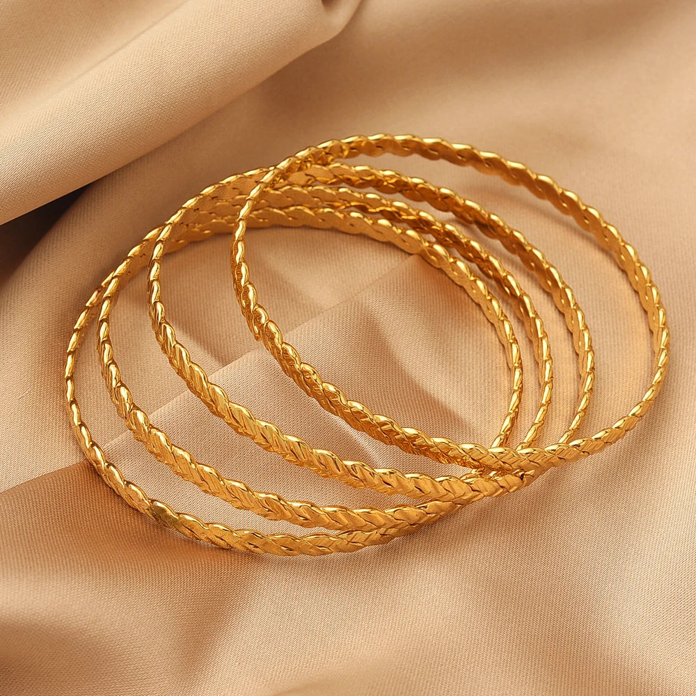 Dubai Gold Color Bangles For Women 18K Gold Plated  Bracelets Charm Party Jewelry