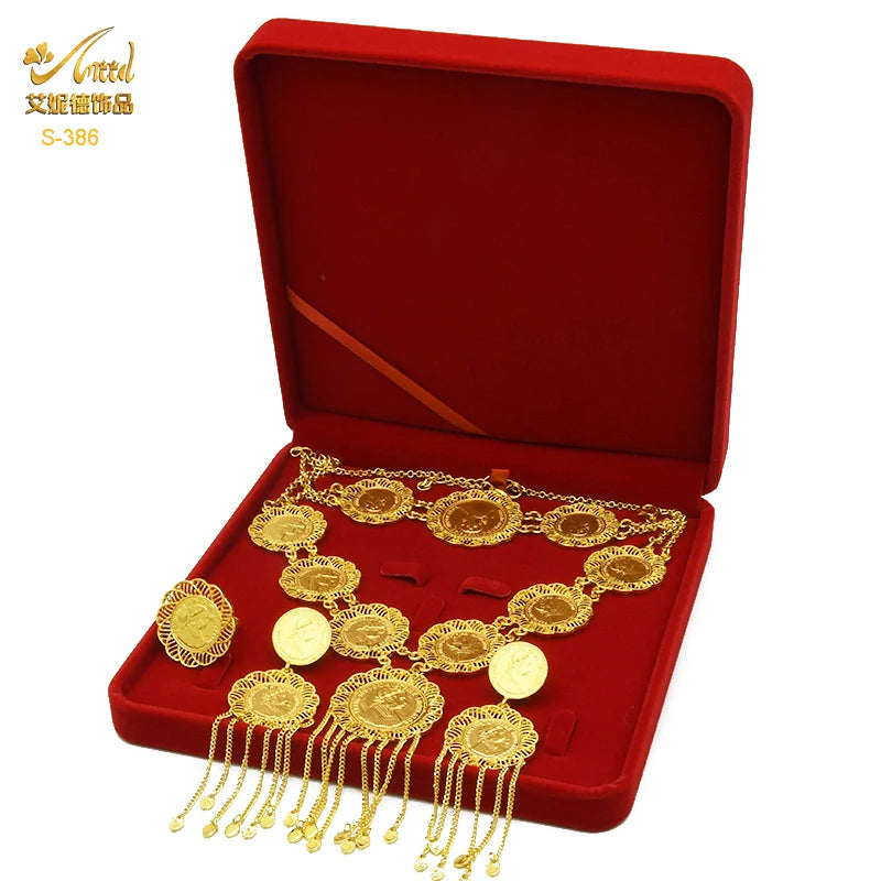 ANIID Dubai Gold Color Coin Necklace Bracelet Jewelry Sets For Women African Ethiopian Bridal Wedding Luxury Jewellery Gifts