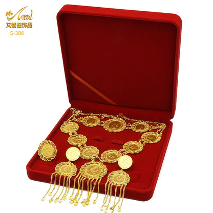 ANIID Dubai Gold Color Coin Necklace Bracelet Jewelry Sets For Women African Ethiopian Bridal Wedding Luxury Jewellery Gifts