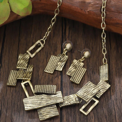 Jewelry Set Zinc Alloy Geometric Rectangular Cutout Patchwork Elegant Temperament Necklace Earrings Set For Women