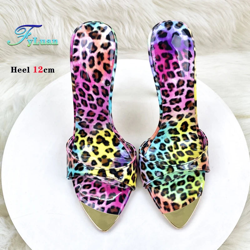 New Women High Heels Shoes for Woman's Peep Toe Pointed Toe Leopard Print Pumps Sexy Ladies Summer Party Sandals Stripper Heels