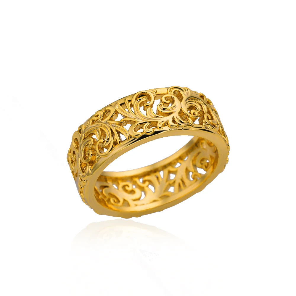 Hollow Flower Rings For Women Gold Color Stainless Steel Ring Female Engagement Wedding Party Finger Jewelry Trend