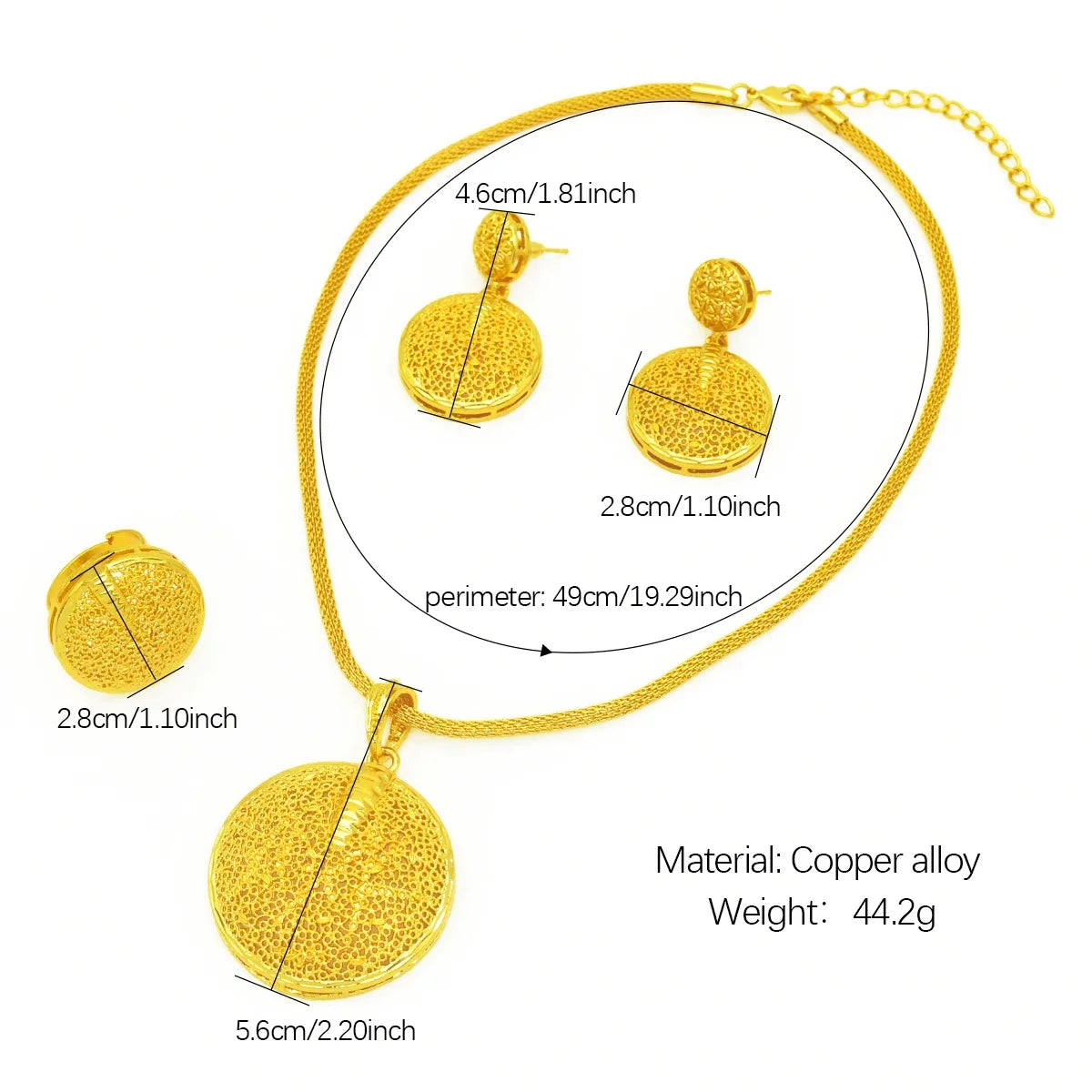 ANIID African Round Pendant Jewelry Sets For Women Dubai 24k Gold Plated Bridal Necklace Earrings Ring Indian Wholesales Gifts