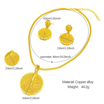 ANIID African Round Pendant Jewelry Sets For Women Dubai 24k Gold Plated Bridal Necklace Earrings Ring Indian Wholesales Gifts