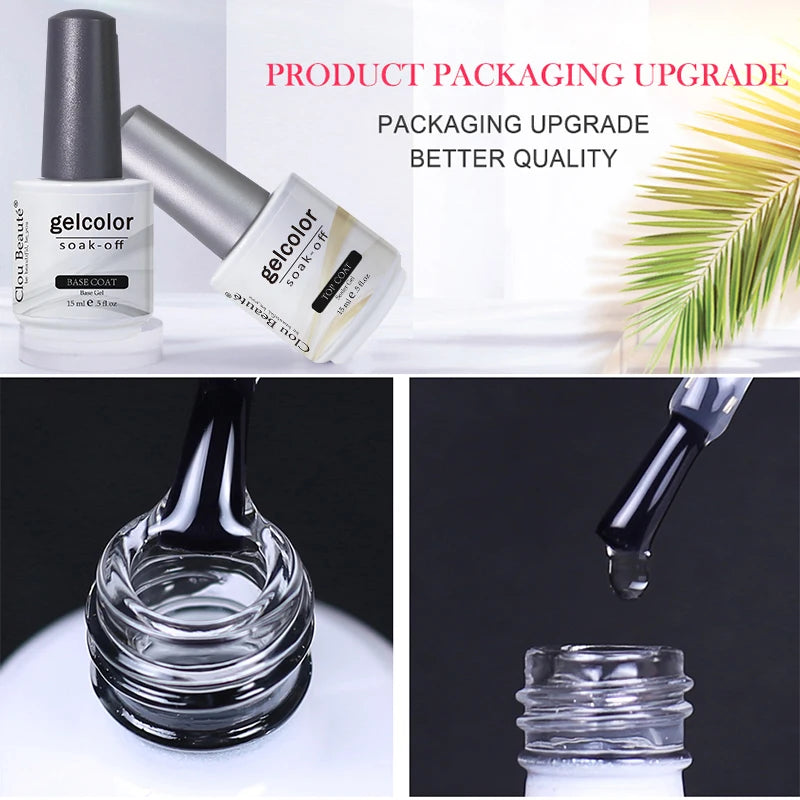 Clou Beaute Base And Top Coat Gel Nail Polish UV 15ml Transparent Soak Off Primer Gel Polish Long Lasting Gel Lacquer Nail Art