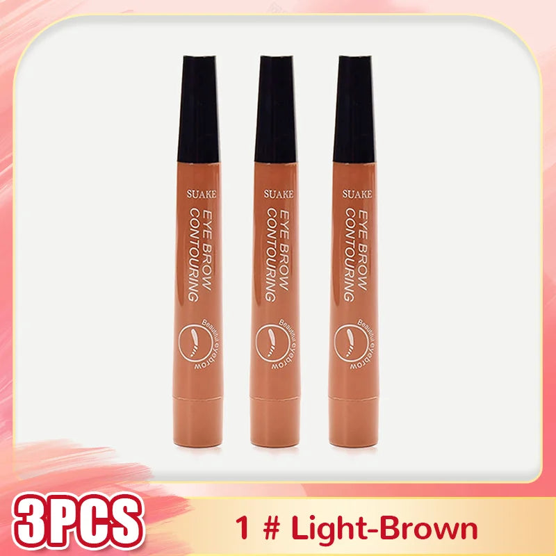 Eyebrow Tattoo Pen 4 Points Fork Tip Liquid Brow Pencil Long Lasting Waterproof Stencil Eyebrow Stamp Shaping Kit