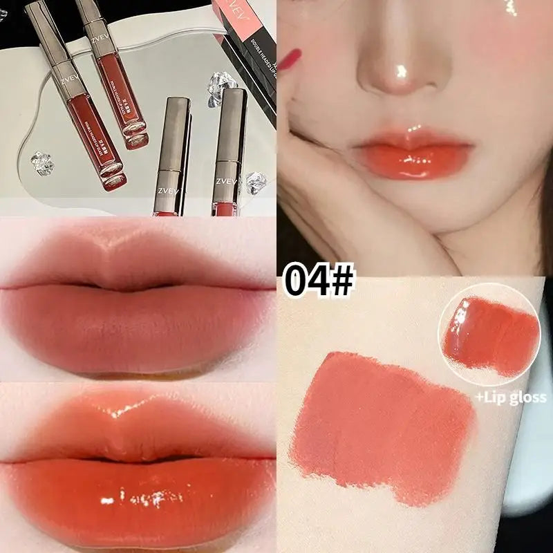 Two-in-one double-ended lip glaze  mirror gloss  matte lip mud  non-stick cup  non-fading  whitening gift