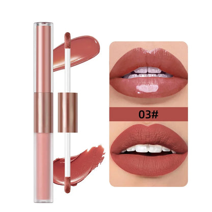 Matte Lipstick Double Head Lip Coat 24H Non-stick Cup Lip Gloss Tint Plumper Long Lasting Waterproof Lipstick Makeup