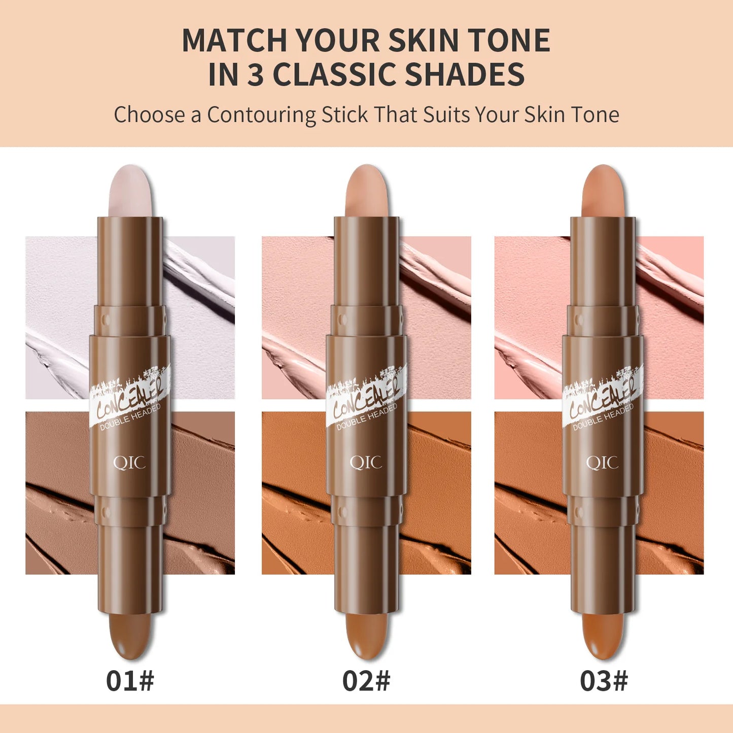 QIC Brown Tube Dual Ended Finishing Stick Concealer Shadow Face Contouring Concealer Stick