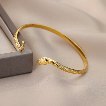 Punk Snake Bangles For Women Open Gold Color Stainless Steel Animal Snake Cuff Bracelets Gothic Party Jewelry Accessories