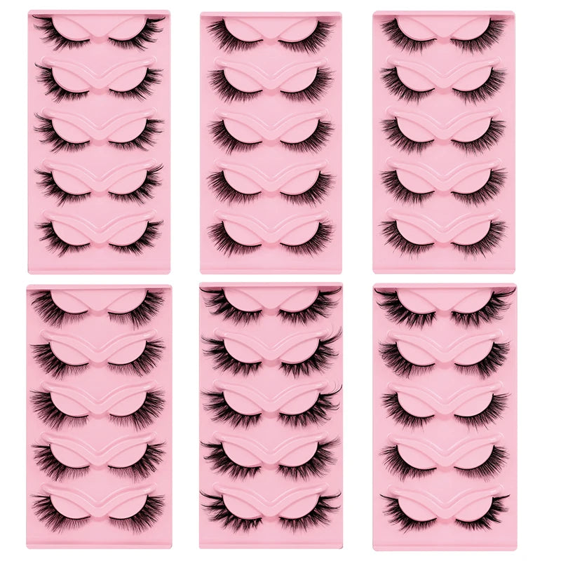 5 Pairs Cat Eye Lashes Faux Mink Eyelashes Natural long Manga Lashes Winged End Eye Elongated Eyelashes Fake Lashes Makeup