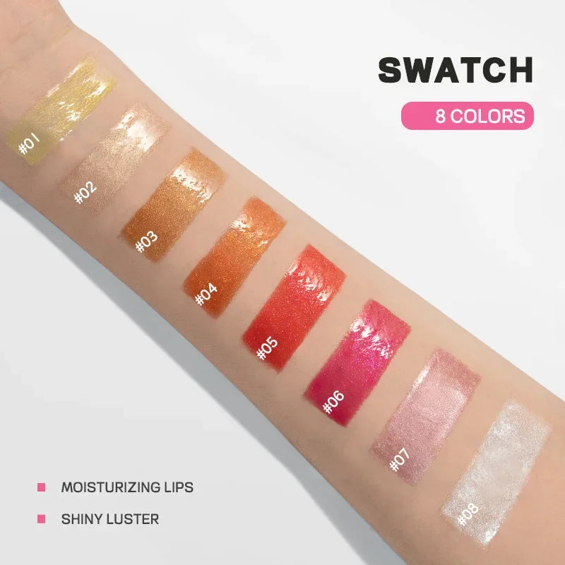 Pudaier Mirror Water Lip Gloss Waterproof Moisturizing Translucent Glitter Liquid Lipstick Shimmer Plumping Lip Makeup Cosmetic