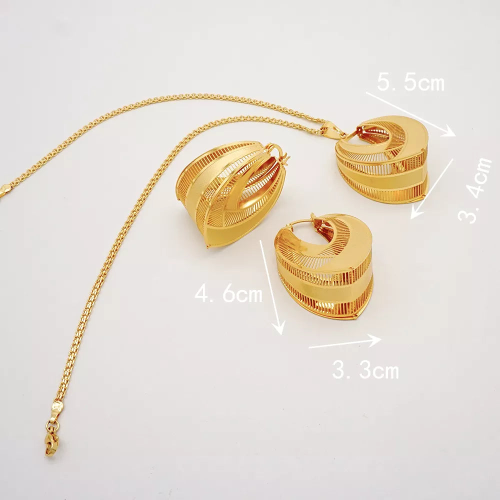 Fashion Dubai Jewelry Sets Gold Color Pendant Copper Classic Earrings Necklace For Women Daily Wear Party Anniversary Gifts