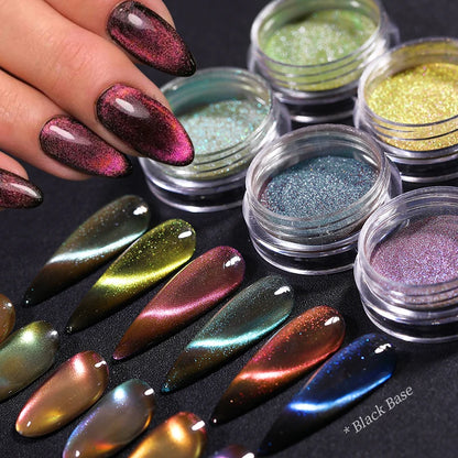 Sparkly Chameleon Magnetic Nail Powder Cat Eye Effect Chrome Nail Pigment 0.5g Holographic Glitter Cat Eye Magnet Powder