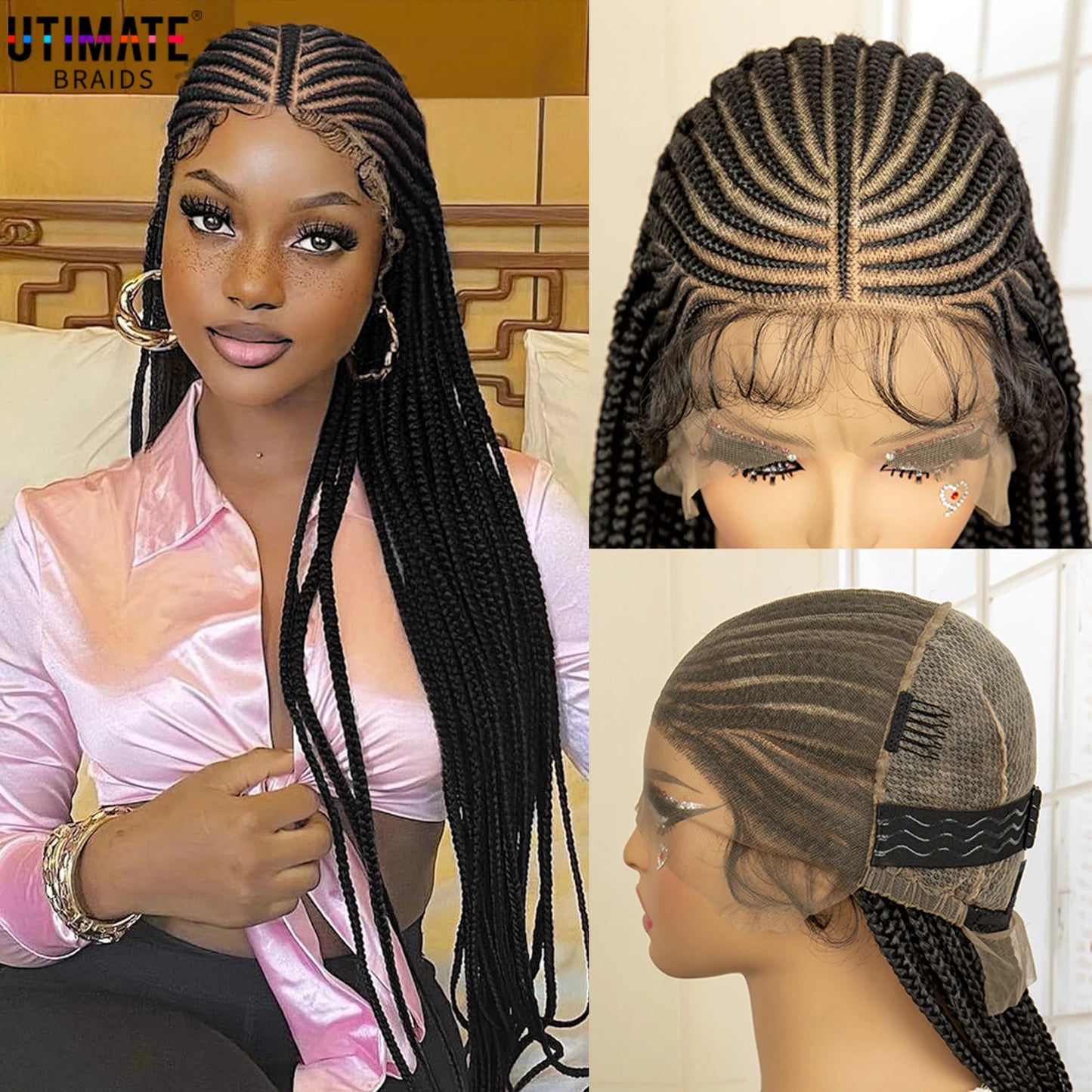 Full Lace Braided Wig Synthetic Braid Wigs Lace Frontal Wig with Baby Hair Box Braided Wig for  Women Knotless Braid Wigs