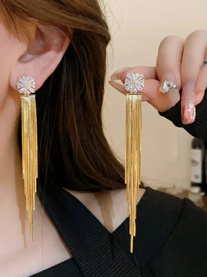 Luxury Zircon Crystal Long Tassel Drop Earrings For Women Gold Color Elegant occasions Earrings Party Jewelry