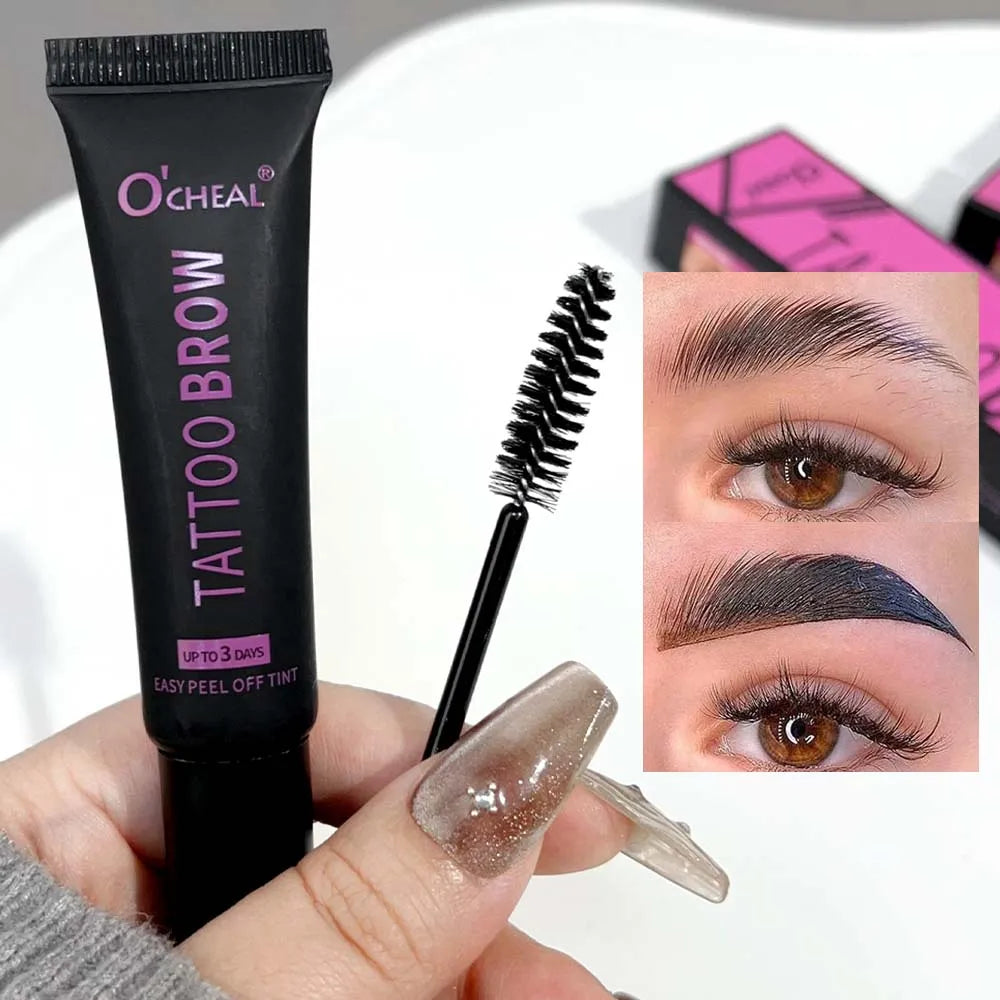 Peel Off Dye Eyebrow Gel Set Semi-Permanent Lasting Eyebrow Tattoo Tint Waterproof Tearing Off Brow Cream with Brow Cards Brush
