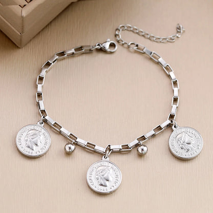 Stainless Steel Bracelets Grunge Gothic Queen's Portrait Coin Pendants Exquisite Charms Bracelet For Women Occasions Jewelry