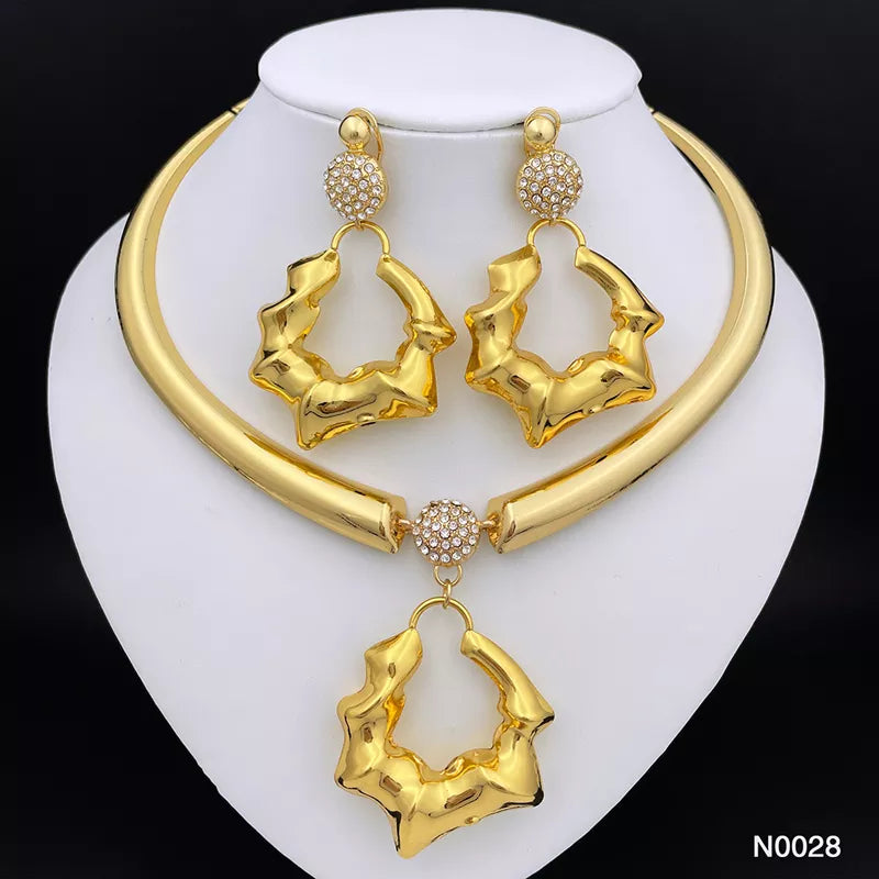 Gold Color Fashion Jewelry Necklace Earring sets For Women Jewelry ensemble de bijoux de mode