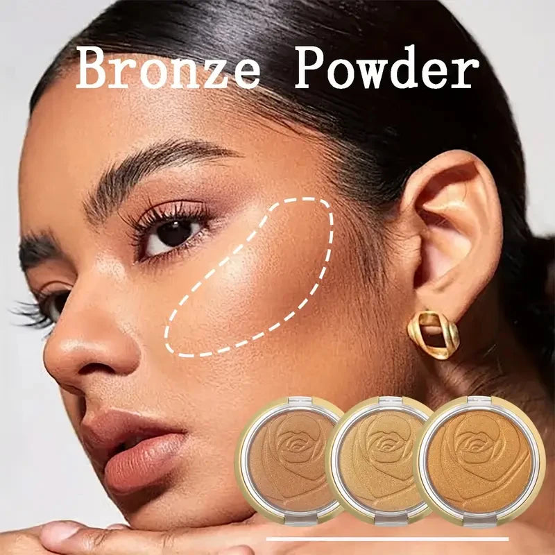 Romantic Flower Bronzing Powder For Dark Skin - 3 Colors, Shimmer Waterproof Face Makeup Highlighter, Medium Coverage, Suitable